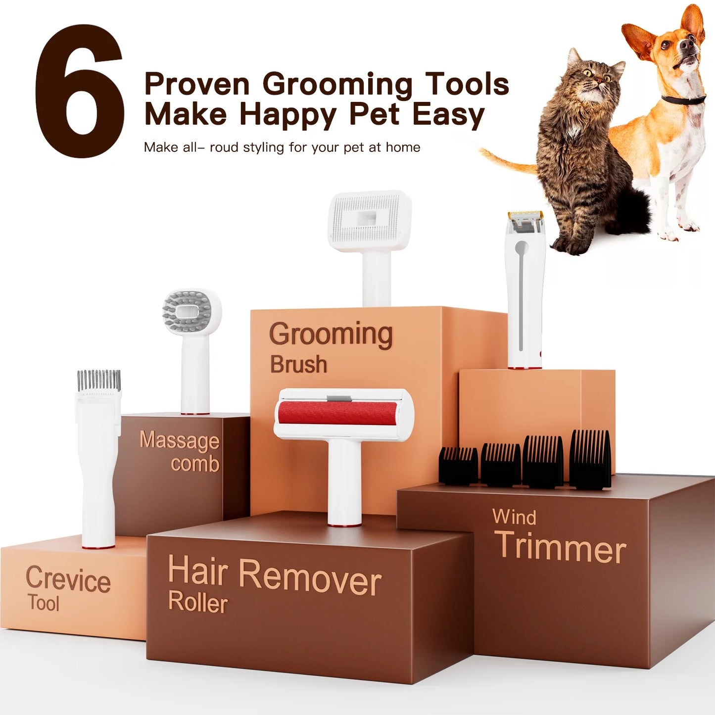 Pet Grooming Kit, Pet Grooming Vacuum, 7 Pet Grooming Tools, Pet Hair Clipper for Dogs/Cats/Other Animals