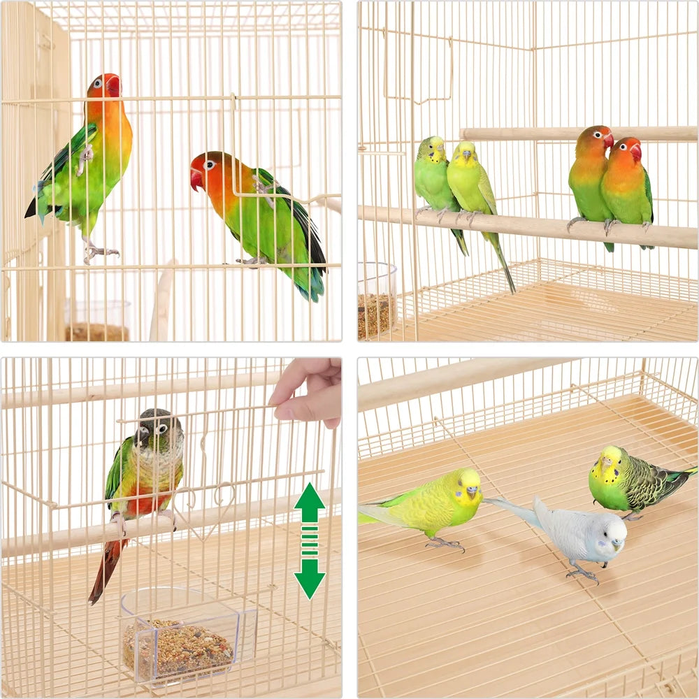 30" Bird Cage with Slide-Out Tray and Wood Perches, Almond