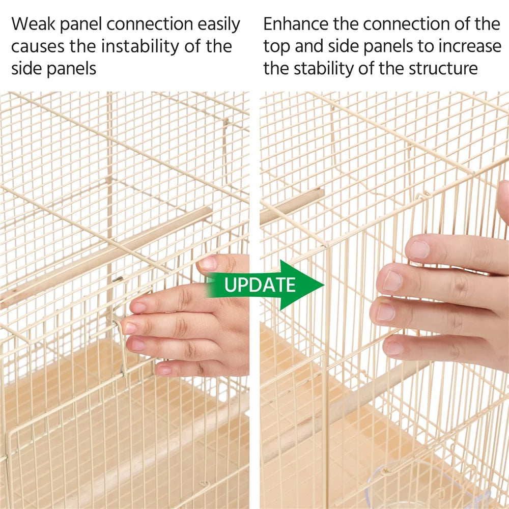 30" Bird Cage with Slide-Out Tray and Wood Perches, Almond
