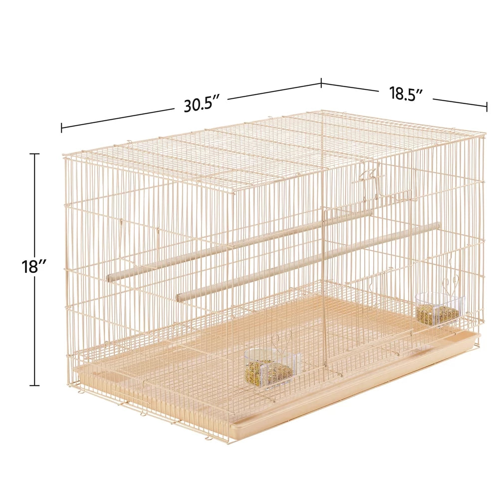 30" Bird Cage with Slide-Out Tray and Wood Perches, Almond