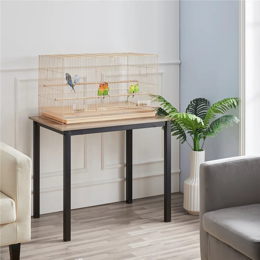 30" Bird Cage with Slide-Out Tray and Wood Perches, Almond