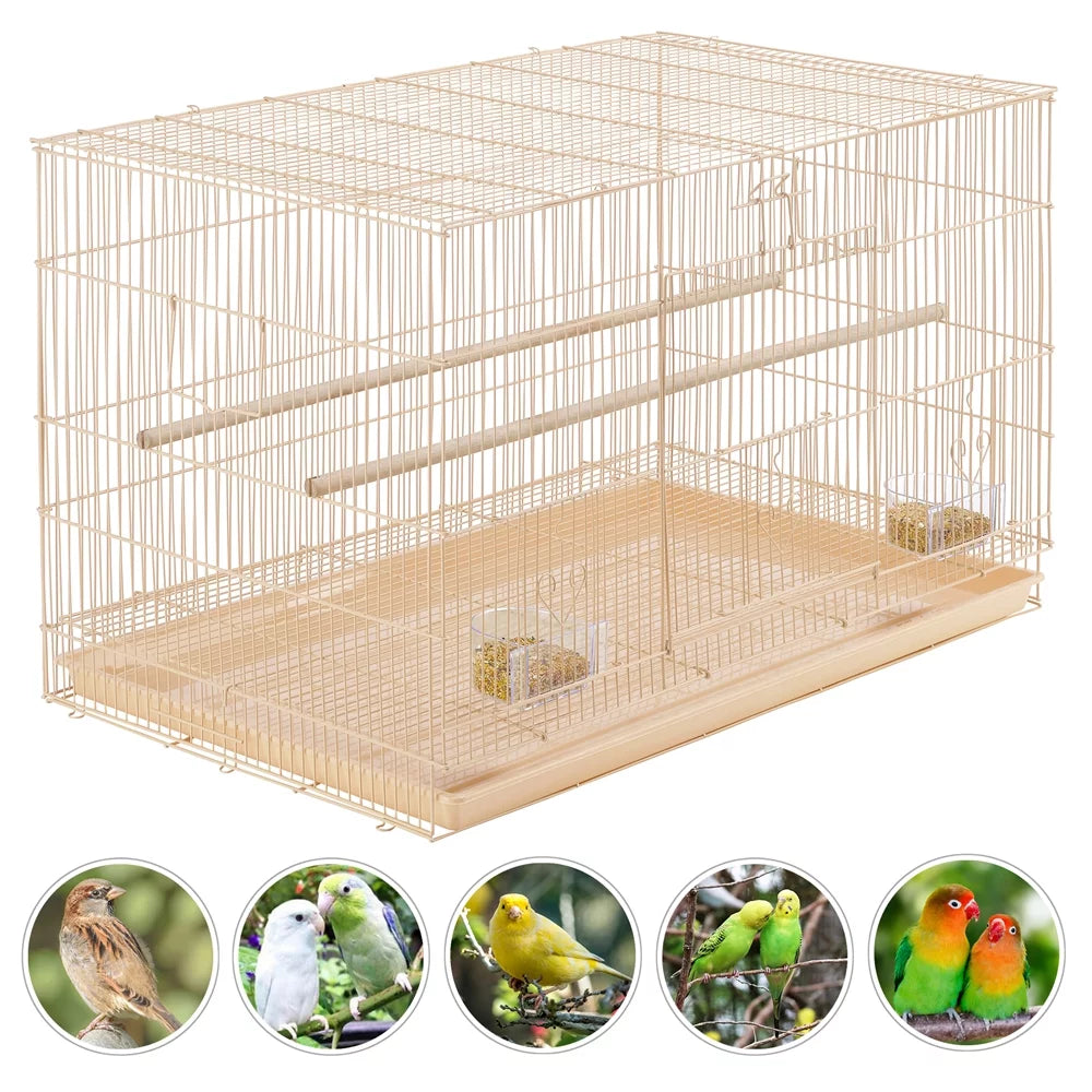 30" Bird Cage with Slide-Out Tray and Wood Perches, Almond