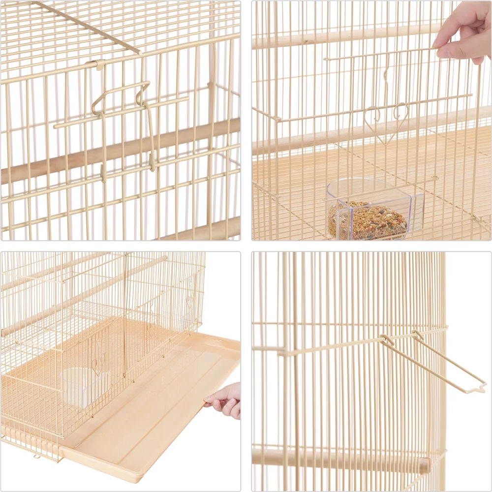 30" Bird Cage with Slide-Out Tray and Wood Perches, Almond