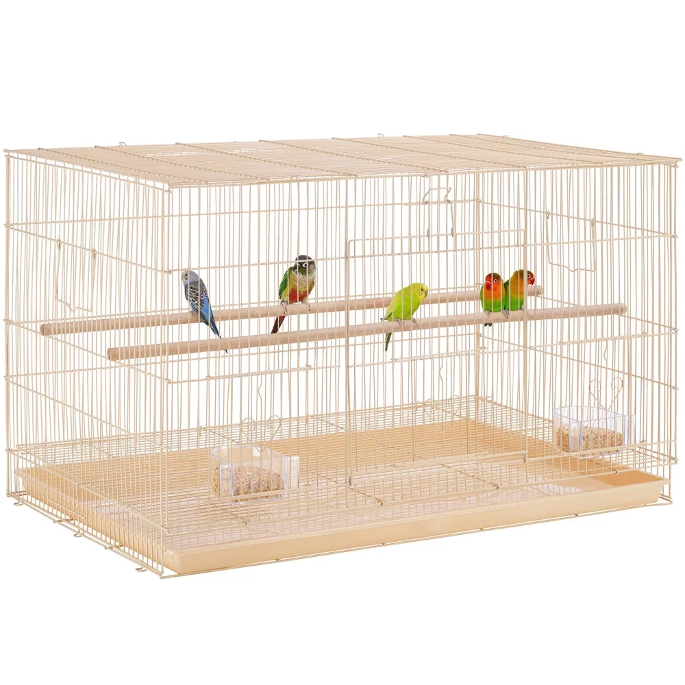 30" Bird Cage with Slide-Out Tray and Wood Perches, Almond